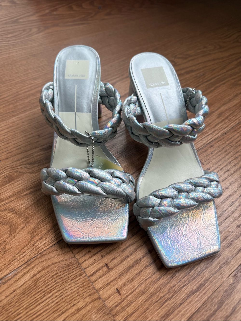 Dolce Vita Iridescent Braided Strap Slide Sandals - Silver
